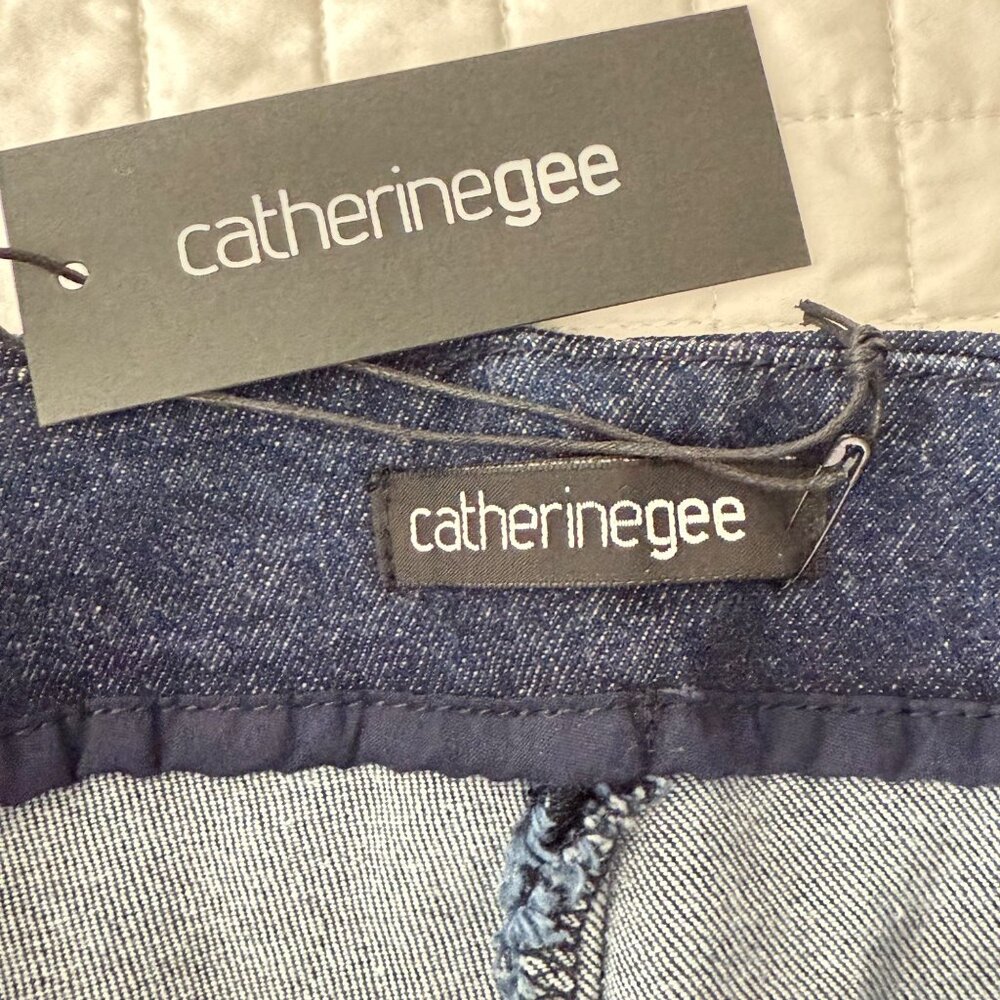 Catherine Gee Indigo Denim Stretch Pants Flared Leg High-Rise - Picture 8 of 13